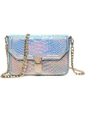 Holographic Snake Skin Leather Crossbody Shoulder Bag with Chain Strap
